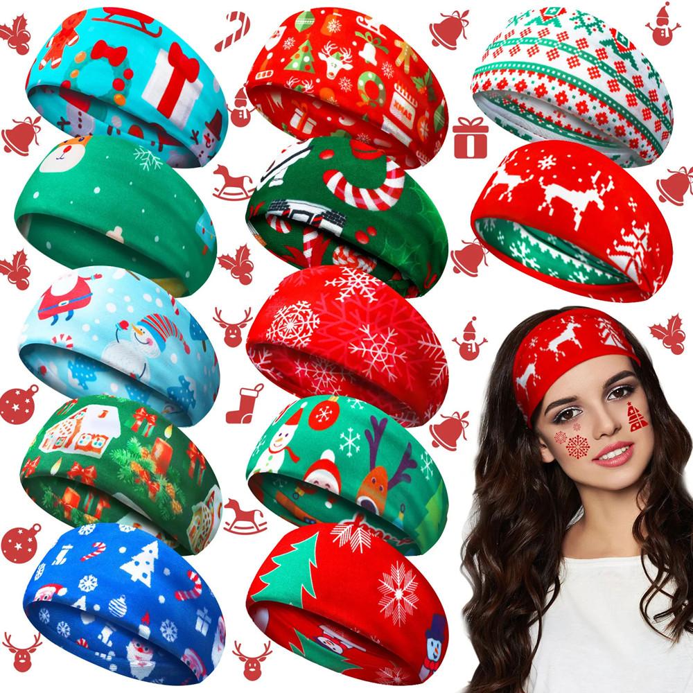 Merry Christmas Headbands for Women Hairband Sports Fitness Yoga Running Sweatband Snowman Snowflake Headwraps Fashion Headwear Hair Accessories Gifts
