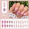 24 Pcs French Tip Stick On Nail Butterfly False Nail Short Almond Press On Nail Flowers Artificial Acrylic Nail