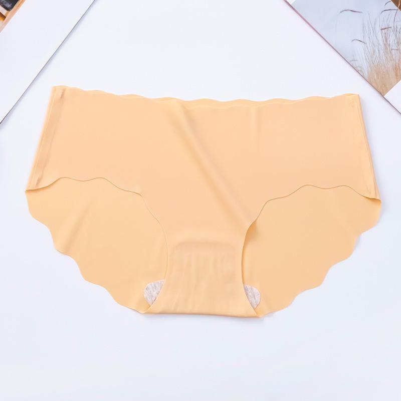 Ice Silk Mid-Waist Wave Edge Women's Triangle Panties - Summer Thin Style, Solid Color