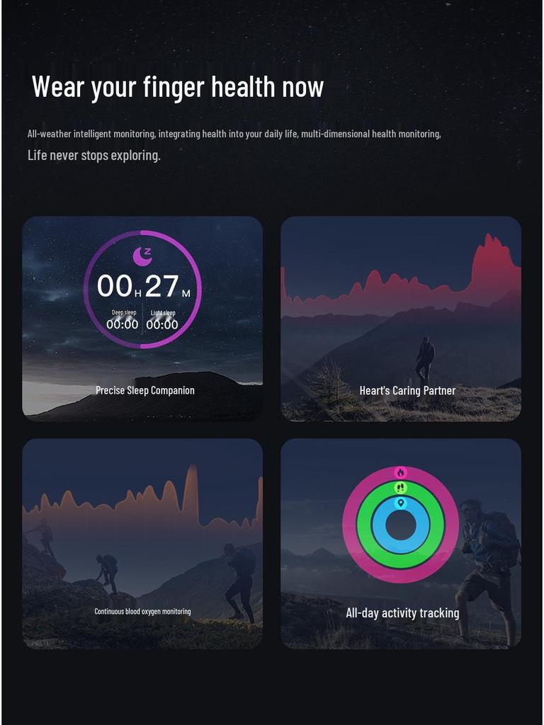 Умное кольцо M95: Мониторинг сердечного ритма, кислорода в крови, сна и стресса, Здоровье и упражнения, Отслеживание шагов.