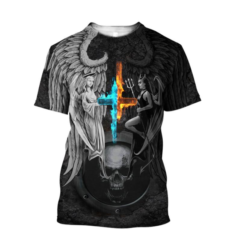 Devil Pattern 3d Print T-shirt Summer Short Sleeve Streetswear Fashion O Neck Men's T-shirts