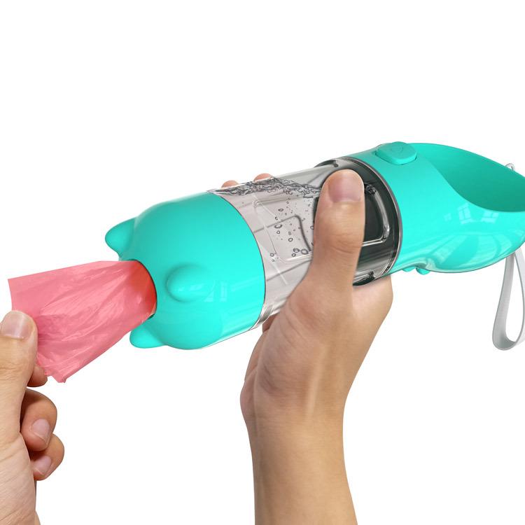 Portable Pet Water Bottle Dog Outdoor Travel Drinker Multifunctional Pooper Scooper Water Bottle Blue 500ml
