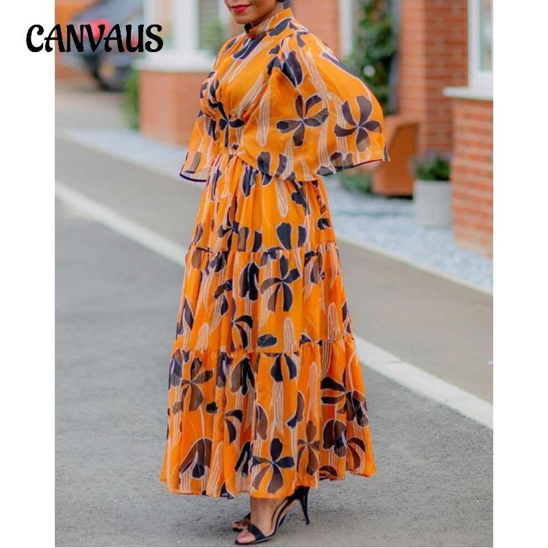 Модные женские платья больших размеров, длинные платья с высокой талией и принтом, темпераментные, длинные платья
