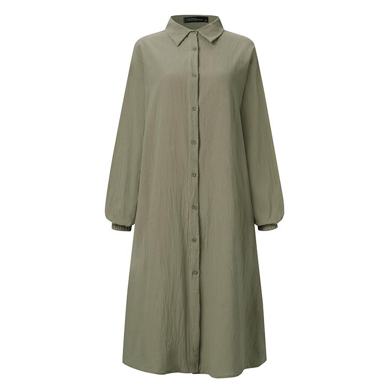 ZANZEA плюс размер женская повседневная длинная рубашка с v-образным вырезом на пуговицах с длинным рукавом туника блузка