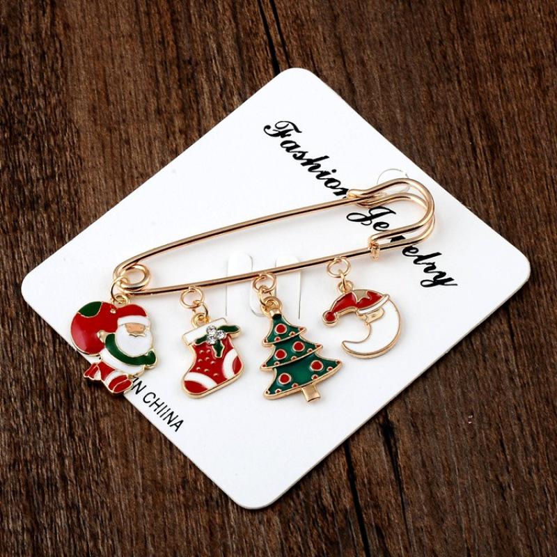 Christmas Series Jewelry Santa Claus Elk Tree Snowflake Snowman Hat Glove Bell Brooch MIT