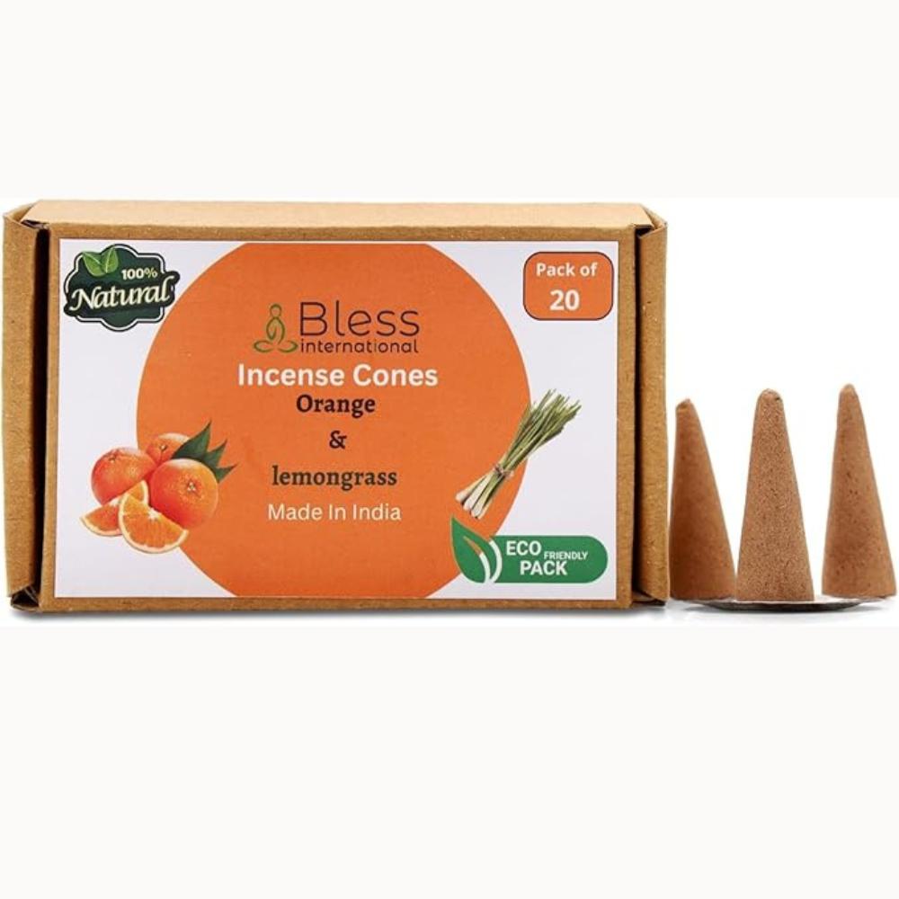 Bless-International Orange and Lemongrass 100%-Natural-Incense-Cones Handmade-Hand-Dipped Organic-Chemicals-Free for-Purification-Relaxation
