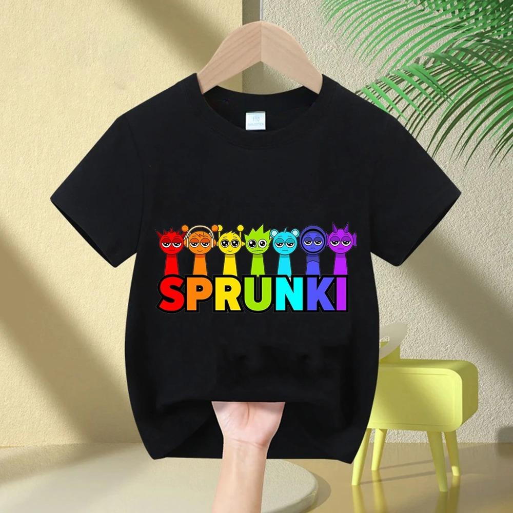 Летняя короткорукавная футболка Sprunki 2026, милая и модная, для мальчика и девочки, удобная, с круглым вырезом, с коротким рукавом