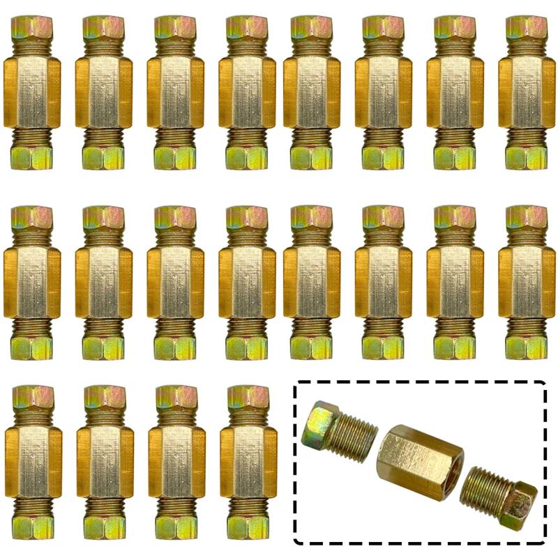4/8/20 Sets Brake Line Connector 3/8-24 Threaded Brake Line Fittings & Brass Unions Nuts Adapter For 3/16" Brake Tube Pipe