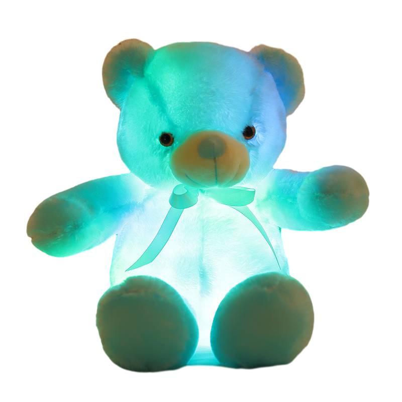 Led Light-up Teddy Bear Plush Toy With Bow Tie Design Long-haired Colorful Flashing Lights