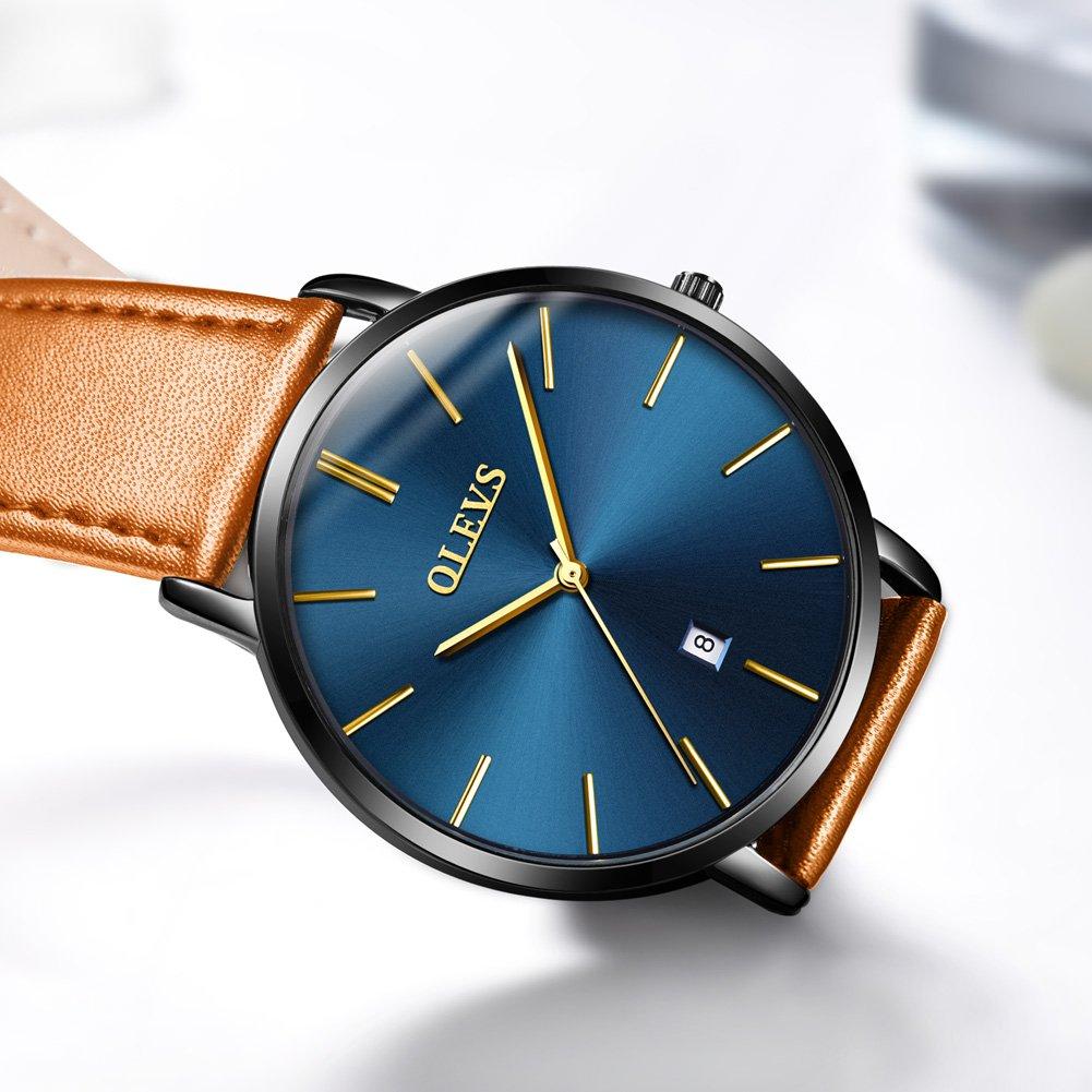 OLEVS Men's Watch, Stylish Ultra-Thin Leather Strap, Quartz Movement, Analog, Date Display, for Men