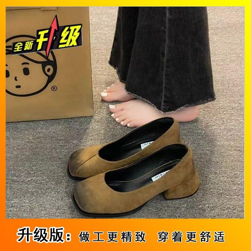 Весна новый средний каблук квадратная головка толстый каблук Интернет знаменитость взрыв универсальные женские туфли 2025 темперамент знаменитость мелкий рот wome