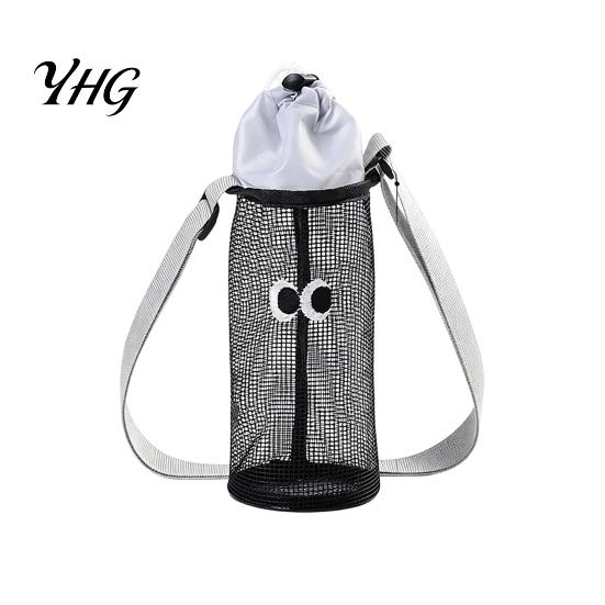 Kids Bottle Carrier for School Mesh Drawstring Crossbody Cup Holder, Adjustable Strap Breathable Water Travel Holder Hiking Bag, Cute Cartoon Pattern