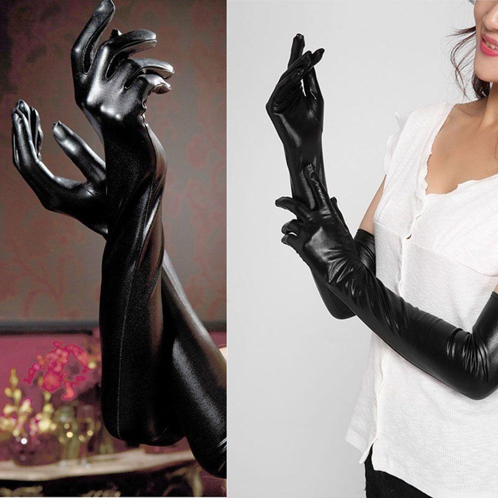 Black Wear Catsuit Accessory Cosplay Leather Faux Long Latex Gloves Adult Sexy Fetish