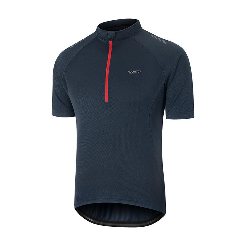 Mens Cycling Jersey Short Sleeve Breathable Quick-Dry Mountain Bike Sport Shirt Round Neck Half Zip