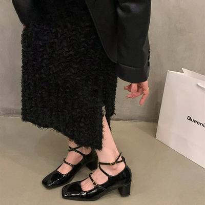 Модный дизайнер Туфли Мэри Джейн с перекрестными ремешками Женские Модные туфли с мелким квадратным носком Лаконичные туфли на квадратном каблуке