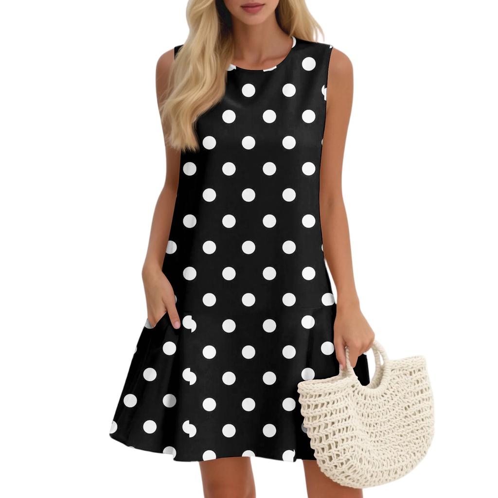 Женский повседневный модный дышащий жилет с круглым вырезом, цветочное праздничное платье с карманами