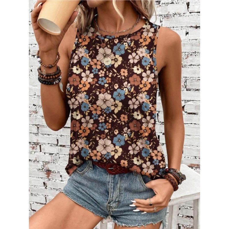 Цветочный принт 3D майки женские с круглым вырезом в винтажном стиле повседневный жилет с открытыми плечами Y2k топ без рукавов майка женская одежда