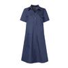 ZANZEA Женское повседневное синее джинсовое платье с отложным воротником и коротким рукавом