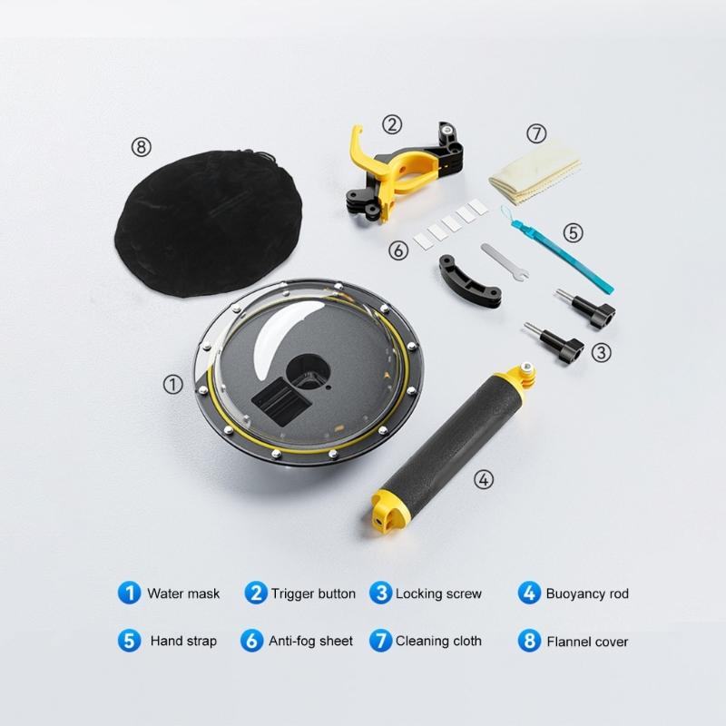 Подводный купольный порт с разделенным уровнем для камер Action5/4/3 Водонепроницаемый корпус с плавучей рукояткой Защита до 30 метров