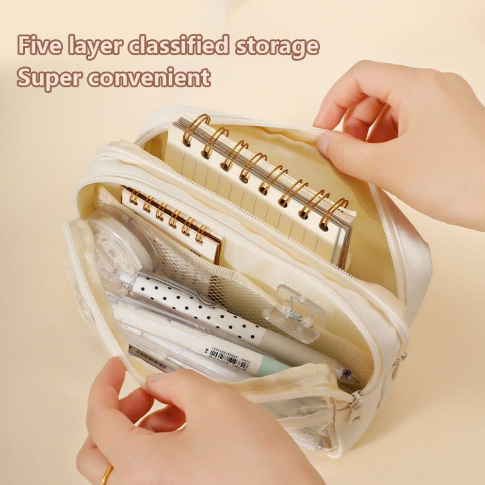 PU Leather+PVC Pencil Case Five-Layer Pencil Box High Quality Pen Bag  School Office