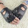 Men Unisex Artificial Leather Half-Finger Gloves Theatrical Punk Hip-Hop Driving Motorcycle Performance Party Fingerless Mittens