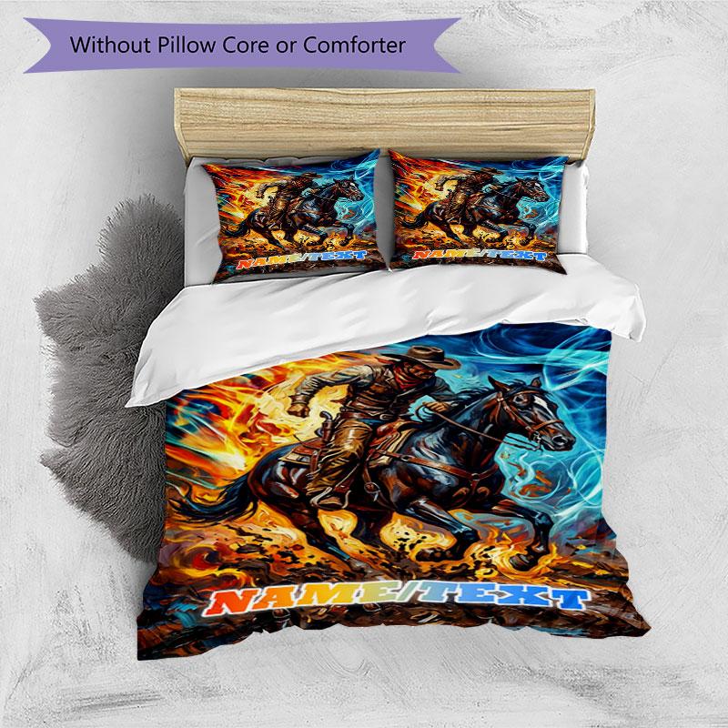 3PC Custom Name Rider Fire Horse Bedding Set Printed Bedding Set Duvet Cover Closure Includes 1 Duvet Cover & 31 Pillowcases for Bedroom