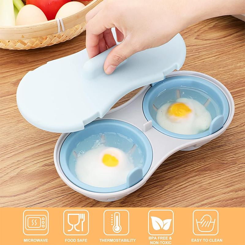LMETJMA Microwave Egg Poacher Double Layer Egg Boiler for Microwave 2 Cavity Eggs Poacher Steamer Boiled Egg Cup Mold JT398