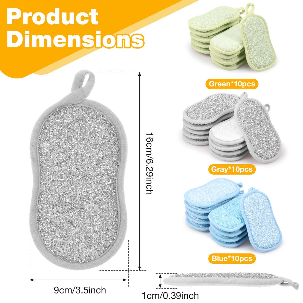 30Pcs Double Side Dishwashing Sponge Kitchen Dish Washing Brush Fiber Cleaning Cloths Reusable Absorbent Scouring Pad