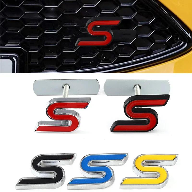 WGL2 3D Metal S Logo Front Grille Emblem Badge Car Rear Trunk Stickers For Ford Focus Fiesta Escape Ecosport Kuga Mondeo Accessories
