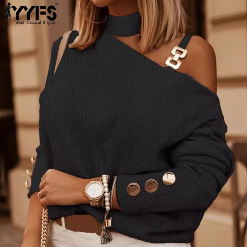 YYFS Женская мода повседневная весна осень однотонные принты длинные рукава воротник блузки и рубашки