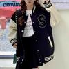 Autumn Women's Clashing Color Splicing Loose Baseball Jersey Jacket