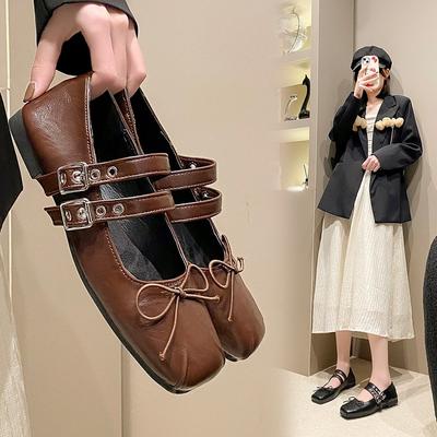 Мода 2024 Дизайнерские весенние женские туфли Мэри Джейн Модные туфли-балетки с квадратным носком и мягкой подошвой для комфорта женщин