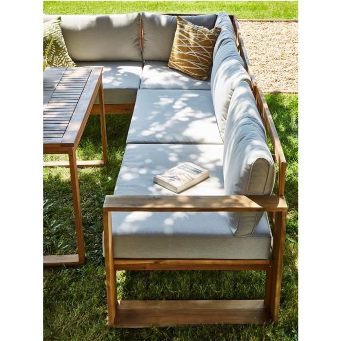 Modular Corner Garden Furniture LEVATA DINING - FSC Acacia Wood - 7 People - Linen Grey + Cover Included