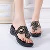 Модные женские тапочки на танкетке с цветочным принтом и стразами, летние туфли на толстой платформе с застежкой-молнией, женские уличные мягкие и удобные повседневные тапочки