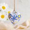 Wood Heart Hanging Ornament, Large Blue Floral