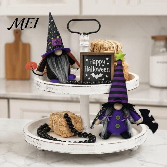 Star Striped Peaked Hat Gnomes Halloween Gnome Decoration, Witch Swedish Tomte Ornament, Plush Handmade Fabric Dwarf Dolls Scandinavian Elf for Party