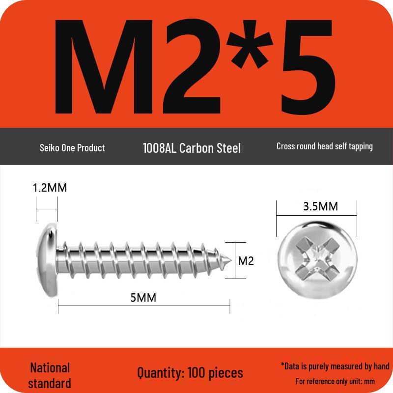 Galvanized Self-Tapping Screws, Round Head, White Zinc, PA Cross Pan, Pointed Tail M1.2-M4