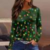 Women's Fashion Casual Slit Hem Round Neck Long Sleeve Loose Christmas Printed T-Shirt Ladies Top