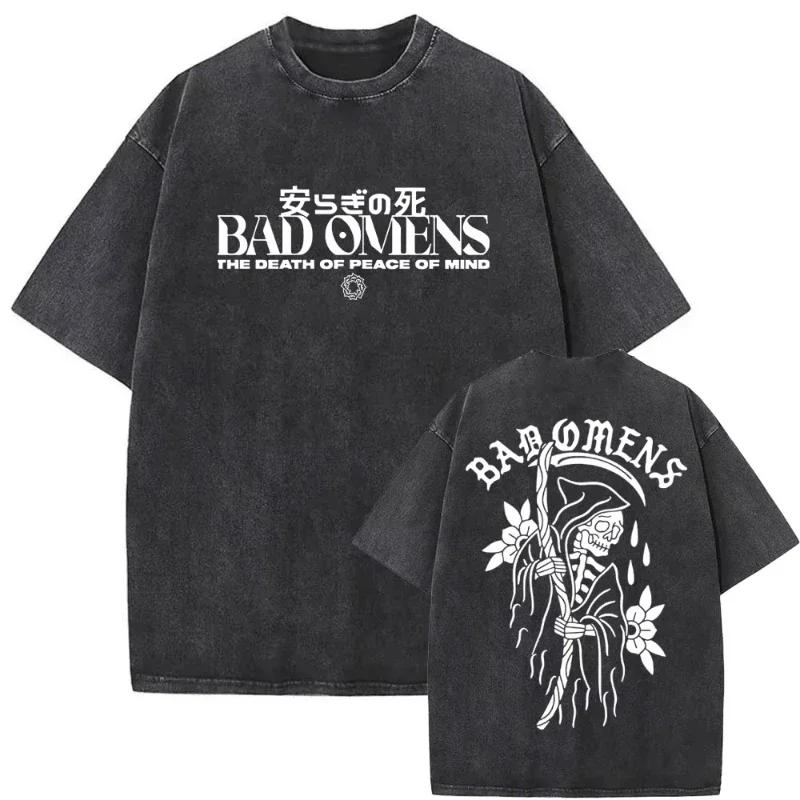 Стирка Винтажная Футболка Группы Bad Omens THE DEATH OF PEACE OF MIND Футболки Мужские Женские Оверсайз Футболка Мужская Футболка