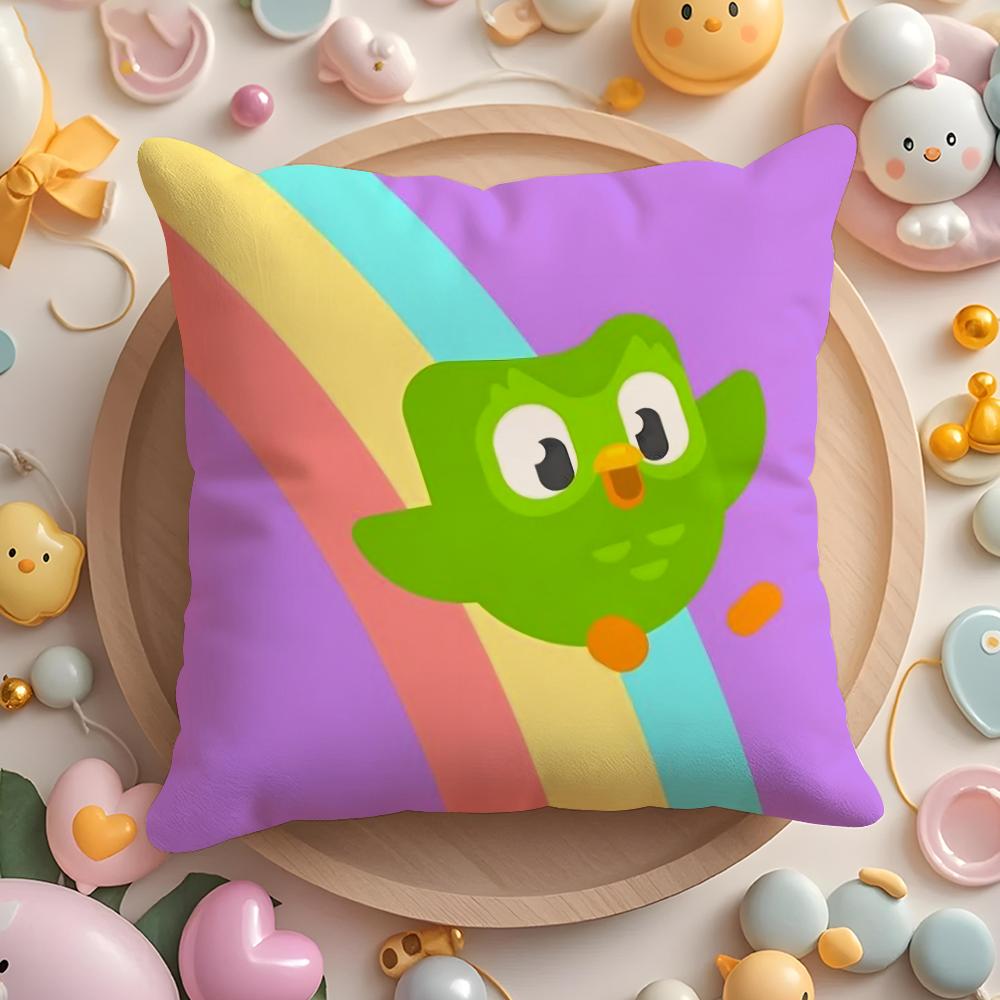 Cute D-Duolingos Pillow Case Short Plush Double-Sided Printing Home Machine Washable In Warm Winter Cushion Cover