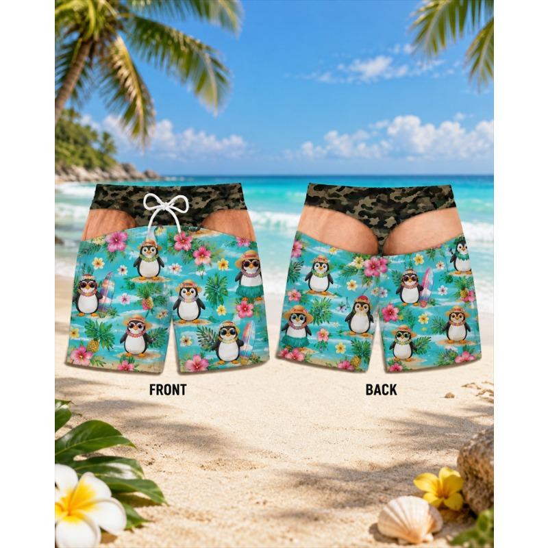Mens Hawaiian Parrot Beach Shorts Tropical Flower Leaf Print Funny Men's Swimsuit Quick Dry Boardshorts For Pool Surf Holiday