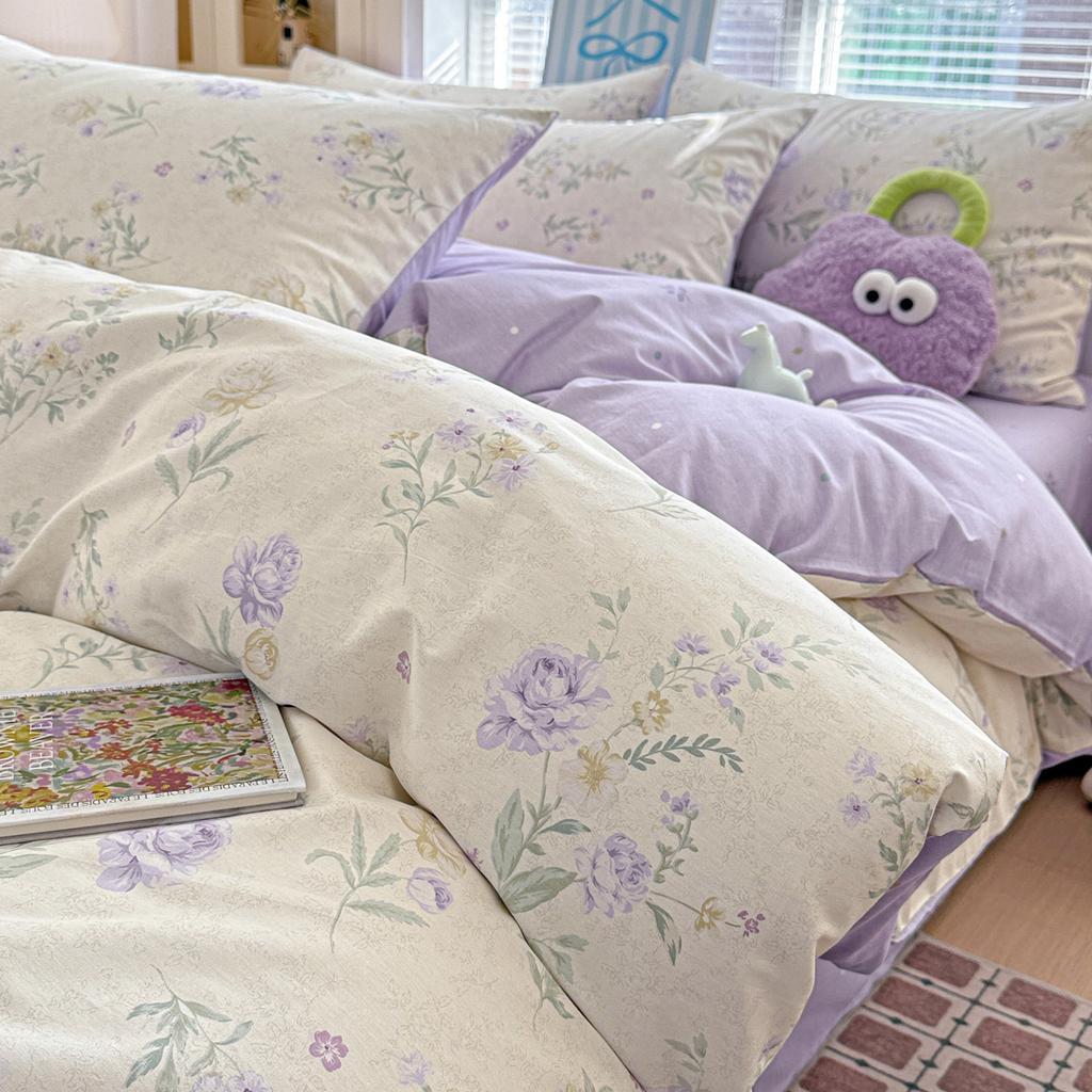 Small fresh pure cotton bed four-piece cotton quilt cover bed sheet student dormitory three-piece bedding can sleep naked skin-friendly