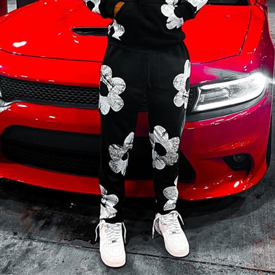 Женские спортивные штаны с эластичной талией, регулируемые на шнурке, женские спортивные брюки с цветочным принтом, спортивные повседневные брюки