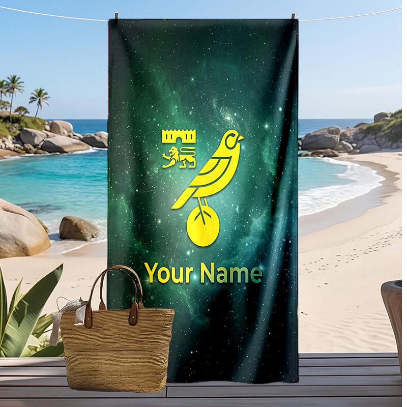 Norwich City Personalized Printed Beach Towel Soccer Logo Support Custom Name Text Absorbent Towel For Sport Travel Special Gift