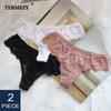 2Pcs/lot Women Sexy Lace Lingerie Temptation Low-waist Panties Embroidery Thong Transparent Hollow Out Underwear