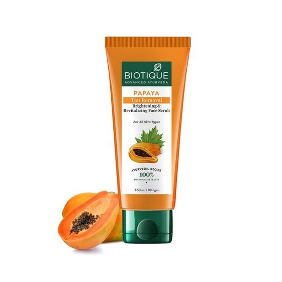 Biotique Papaya Tan Removal Brightening & Revitalizing Face Scrub | 100% Botanical Extracts| Suitable for All Skin Types | 100g
