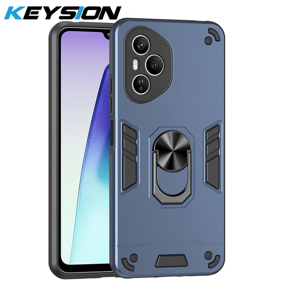 KEYSION Противоударный бронированный чехол для HONOR 400 Pro 5G Мягкий силикон+ПК Металлическое кольцо-подставка Задняя крышка телефона для Huawei Honor 400 5G