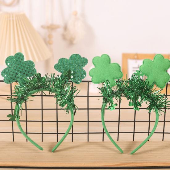St. Patrick's Day Headband Glitter Shamrock Top Hat Hair Hoop Festive Clover Hairband for Women Girls Boys Parties Events Dress Up