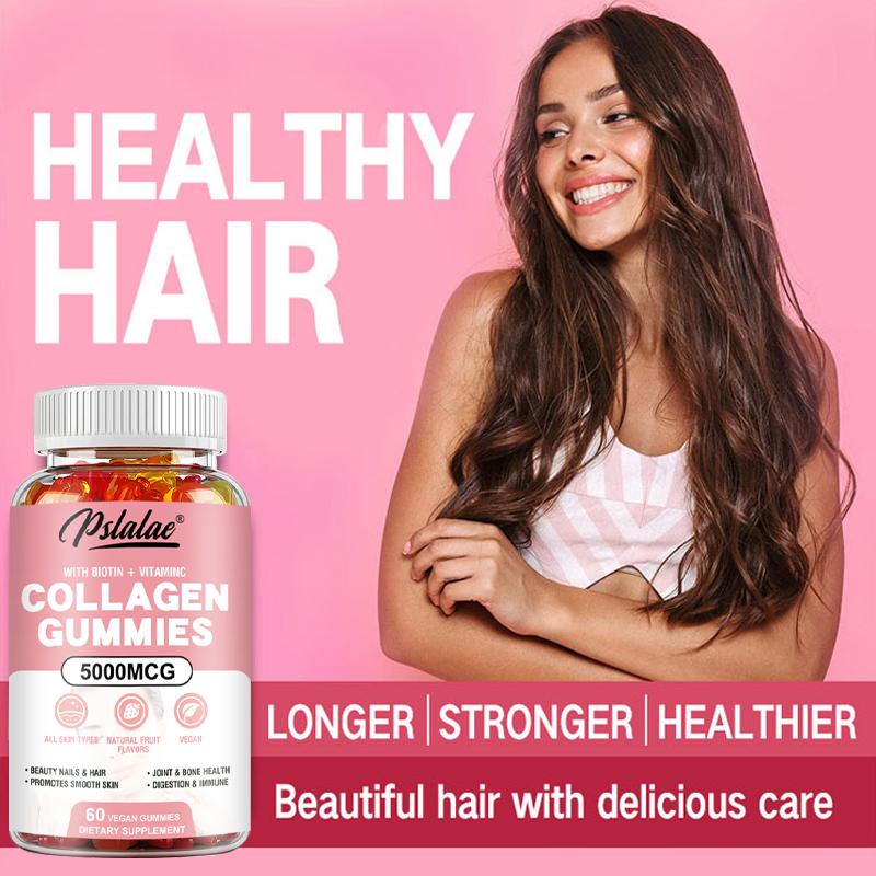 Pslalae - 5000mcg Collagen Gummies - Biotin + Vitamin C - Hair, Skin, and Nail Health