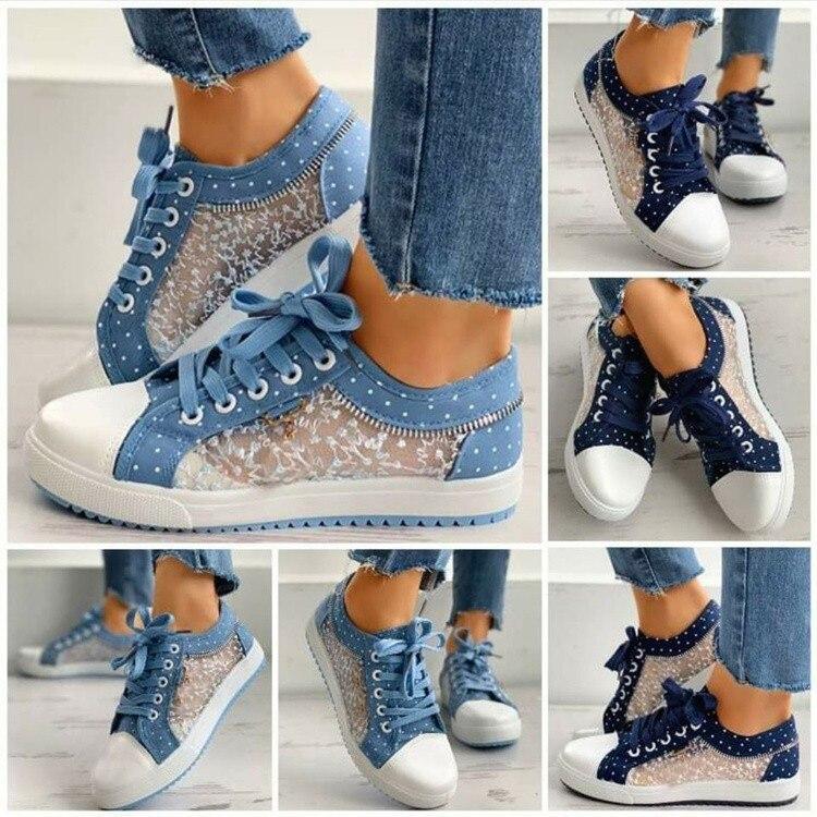 Women Shoes 2022 Fashion Summer Casual Shoes Cutouts Lace Canvas Hollow Breathable Platform Flat Shoes Woman Sneakers